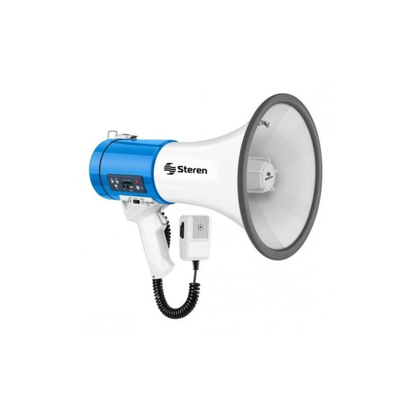 Megáfono de 25 W con reproductor MP3, AUX 3,5 mm y micrófono tipo patrullero